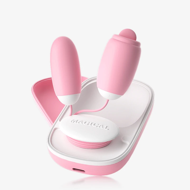 hh-magical-tongue-box-1 Magical Tongue dual-action clitoral stimulator featuring a pink wearable design with two precision-engineered heads and a sleek charging case.