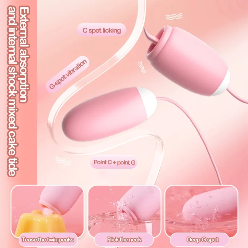 Detailed feature map of a multi-mode oral-simulation toy, showcasing licking and vibration settings for comprehensive body teasing.