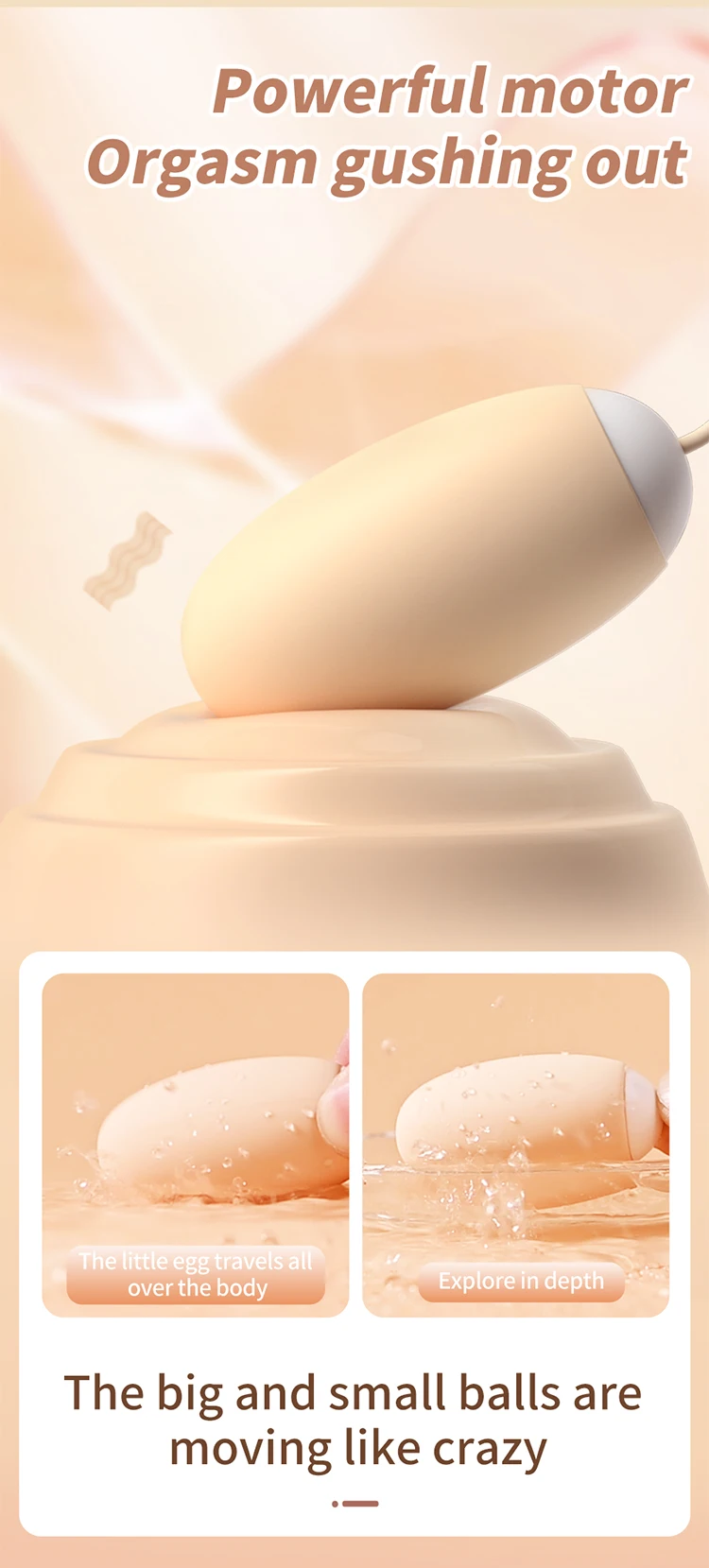 Action shot demonstrating the powerful 6000 RPM motor and waterproof capabilities of the dual massage eggs.