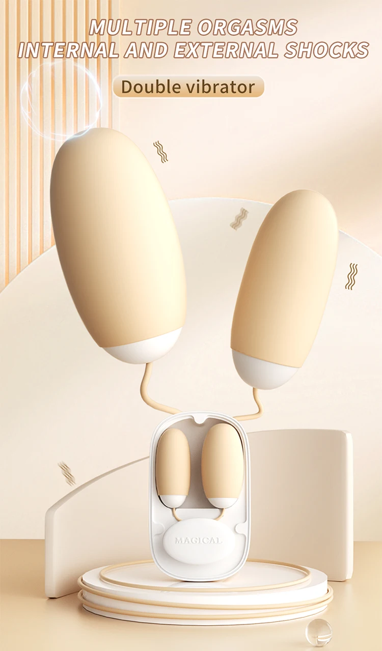 Infographic showcasing the internal and external stimulation capabilities of the "Magic Box" double vibrator.