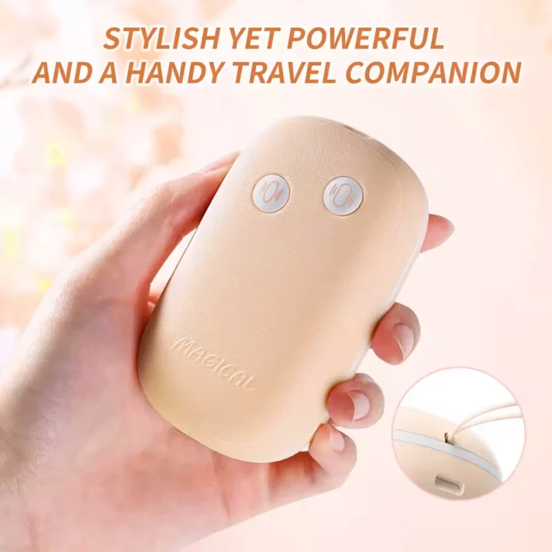 Lifestyle shot of the discreet, palm-sized travel vibrator held in hand to demonstrate its compact and portable design.