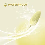 Fully waterproof silicone massage wand being splashed with water to demonstrate IPX7 moisture resistance for bath or shower play.