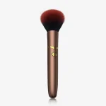 HH Makeup Brush Vibrator in champagne gold featuring a plush red synthetic fiber head for dual-purpose beauty and pleasure.