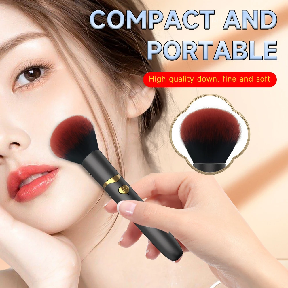 Compact and portable travel vibrator being used as a facial massager to show its discreet, everyday makeup tool appearance.