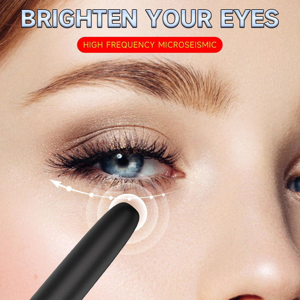 Close-up of the high-frequency microseismic wand used for under-eye massage to brighten skin and relieve tension.