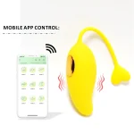 Mobile app control interface demonstration for the smart mango vibrator showing 9 customizable classic and solo vibration modes.