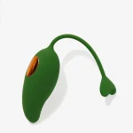 High-quality studio shot of the green HH Mango intimacy device with its curved, heart-shaped retrieval cord designed for secure and comfortable use.