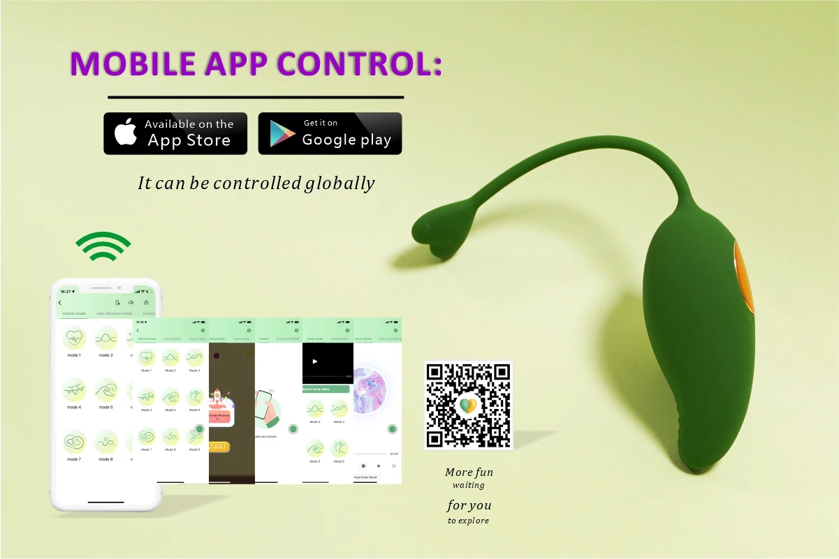 Promotional image for the HH Mango smartphone app, available on the App Store and Google Play, featuring a QR code for "Global Control" interactive play.