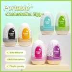 A vibrant collection of colorful portable pleasure eggs featuring various textured patterns and a discreet, egg-shaped design for men's wellness.