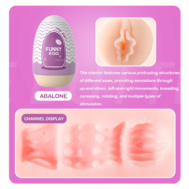 Detailed view of the "Abalone" intimacy tool featuring various protruding internal structures designed for kneading and rotating stimulation.
