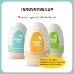 Showcase of the innovative drying and storage cup design for the "Funny Egg" series, emphasizing hygiene and effortless organization.