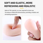 Demonstration of the soft and elastic TPE material with a finger pressing into the dense, realistic bumps of the textured sleeve.