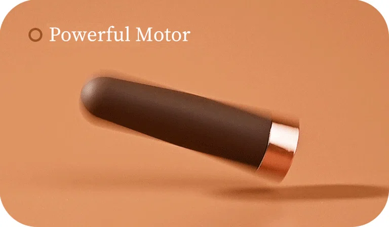 Motion-blur action shot highlighting the powerful motor and intense vibration frequencies of this compact matte brown pleasure device.