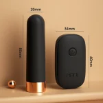 Product dimensions infographic showing the compact 80mm height and 20mm width of the MILY bullet and the 60mm remote.