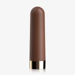 Minimalist portrait of the chocolate brown MILY clitoral stimulator featuring a smooth matte finish and luxury rose gold metallic base.