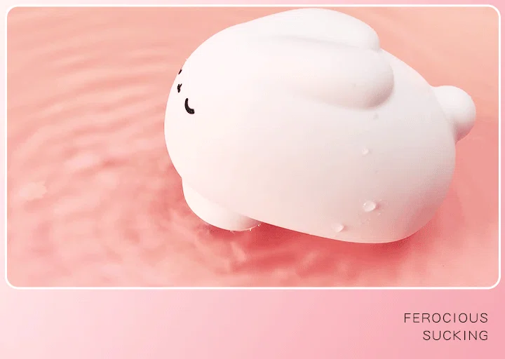 A "Ferocious Sucking" feature highlight showing the Moon Rabbit vibrator creating ripples in water to demonstrate the high-intensity air-pulse motor.