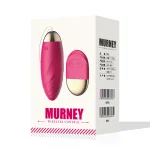 Side view of the Murney rechargeable pink vibrator packaging displaying the product's elegant silhouette and branding.