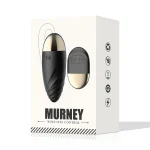 Discreet white gift box featuring the Murney black wireless remote control egg vibrator with gold accents.
