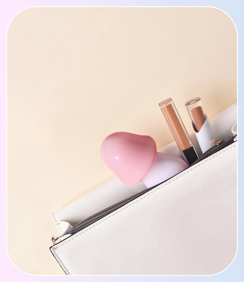 Travel-friendly clitoral vibrator tucked into a handbag with cosmetics, highlighting its portable and discreet design for on-the-go intimacy.