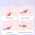 Versatile intimacy tool application guide for nipple rubbing, clitoral stimulation, and neck massage.