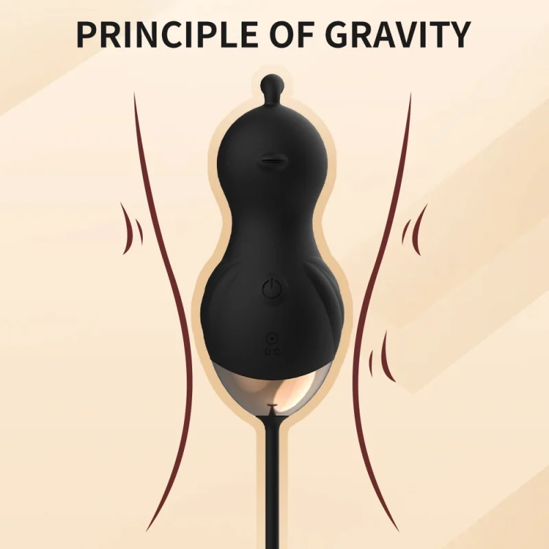 Infographic demonstrating the "Principle of Gravity" technology where the adult toy’s vibration intensity shifts based on the device's physical orientation.