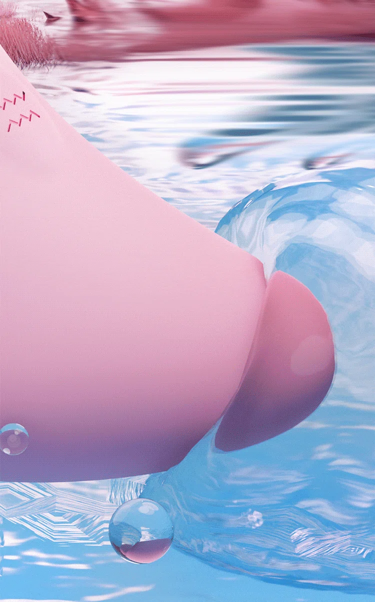 Detail shot of the flexible dolphin tail submerged in water, emphasizing the deep, quiet vibrations of this waterproof wellness device.