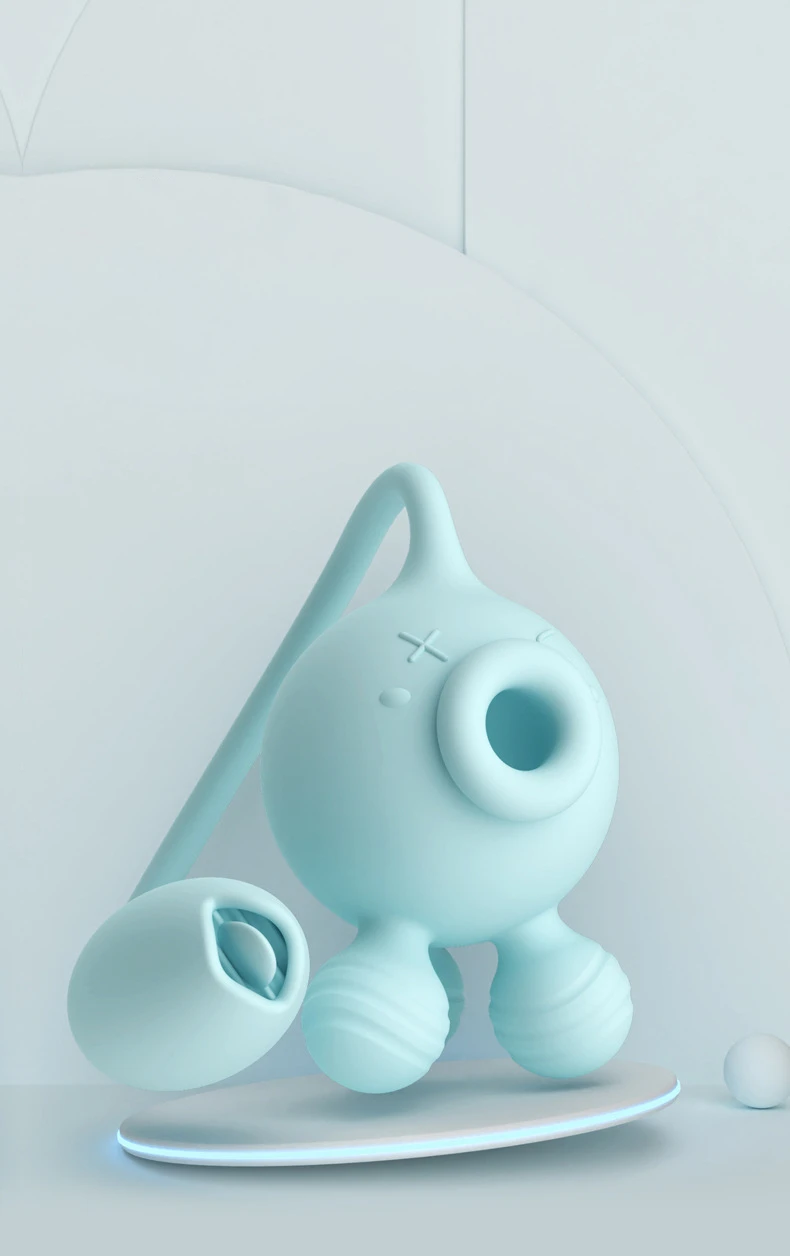 Artistic lifestyle shot of the light blue HH Octopulse resting on a modern pedestal, highlighting its award-winning design and discreet appearance.