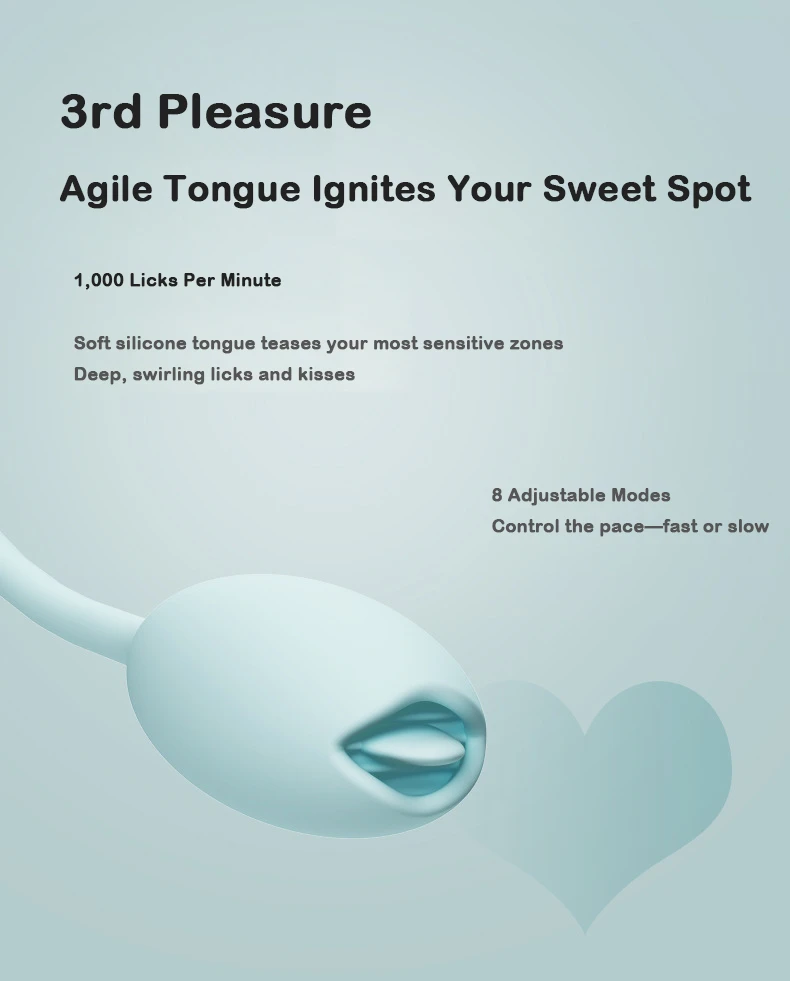 Close-up of the HH Octopulse agile tongue stimulator featuring a soft silicone licking mechanism with 8 adjustable modes for precise clitoral stimulation.