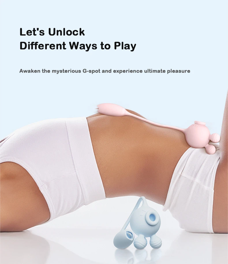 An infographic showing different ways to play with the pink and blue Octopulse adult toys, highlighting their ability to provide simultaneous G-spot and external massage.