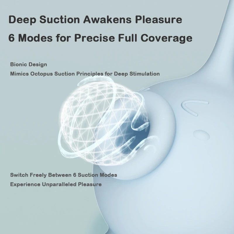 Detailed infographic of the bionic octopus suction cup on the HH Octopulse, illustrating the 6 deep-suction modes designed for intense, rhythmic pleasure.