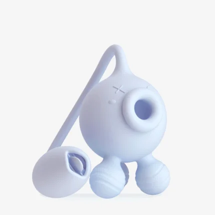 Detailed view of the soft, medical-grade silicone texture and ergonomic design of the light blue HH Octopulse intimacy tool.