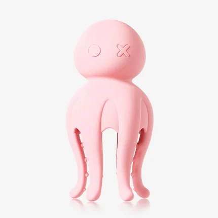Front view of the HH Octopus Massager, a pink silicone clitoral vibrator with a cute character design for playful intimacy.