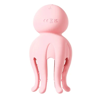 Back view of the HH Octopus pleasure tool showing the DC power port and safety certification marks on a soft-touch surface.