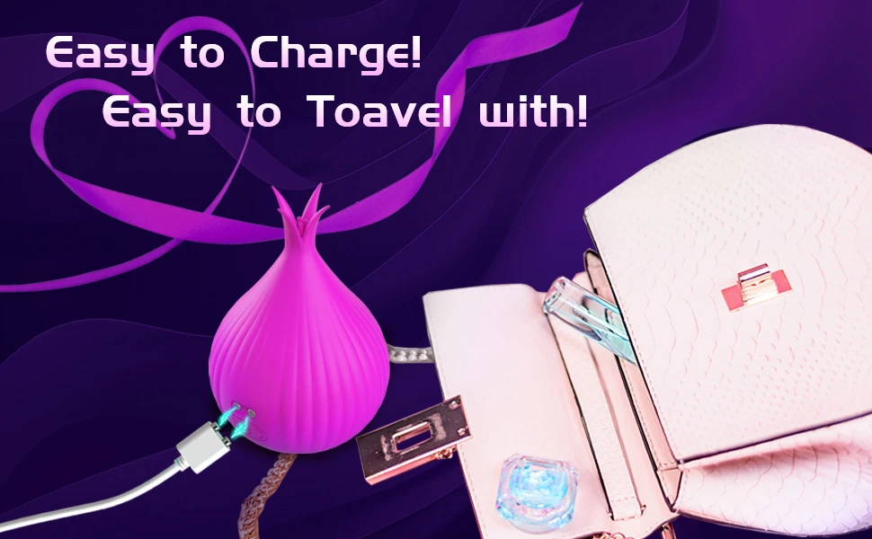 Travel-friendly HH Onion massager with USB magnetic charging port and compact design for a handbag.