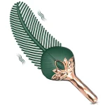 Elegant design of the peacock feather stimulator featuring soft-touch silicone ridges and a luxurious gold-plated handle.