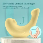 Infographic explaining the HH Pebble’s "finger-like" precision, illustrating how the curved tip targets the G-spot with a natural, effortless glide for enhanced intimacy.