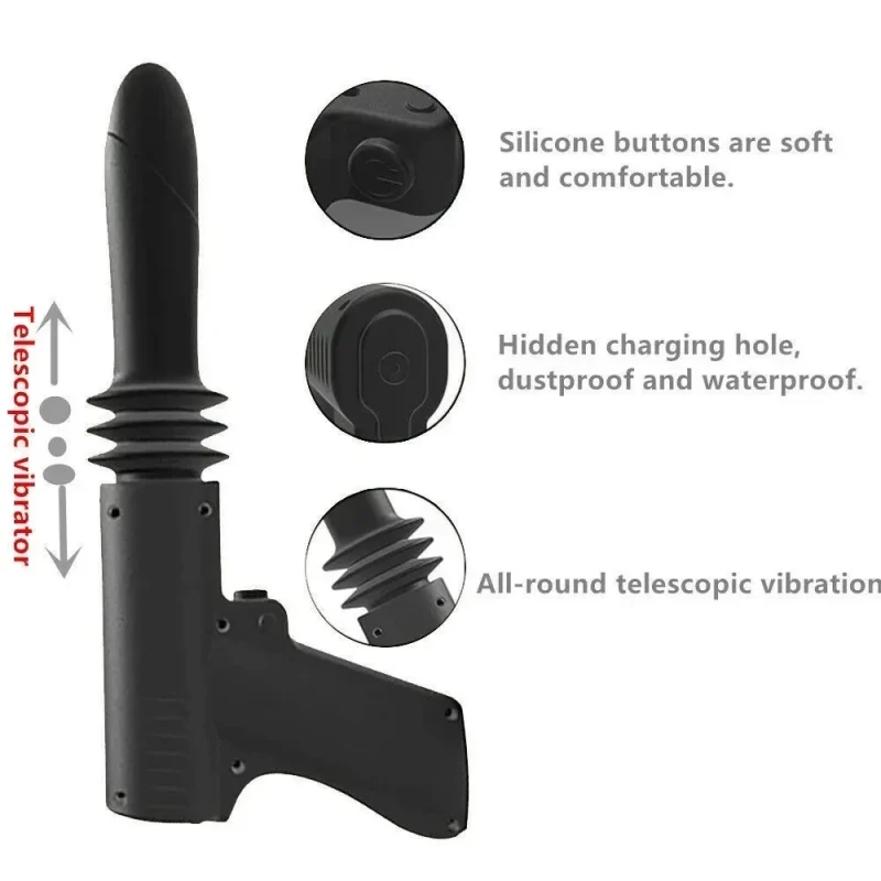 Detail close-up of the soft silicone power buttons and hidden dustproof charging port on the waterproof intimacy tool.