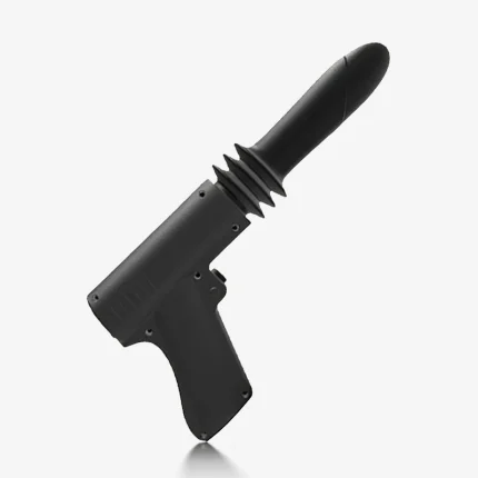 Full-body profile of the HH handheld massage device featuring a matte silicone finish and ergonomic pistol-style grip.