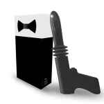 HH Pistol Vibrator presented next to its discreet, minimalist black and white bow-tie themed gift box.