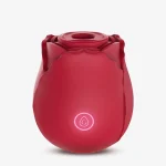 Front-facing view of the Rose Desire suction toy highlighting the ergonomic flower petals and central air-pulse stimulation nozzle.