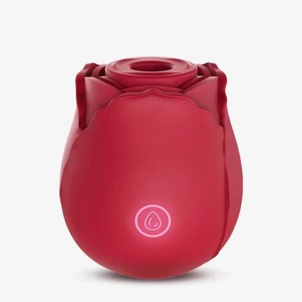 Front-facing view of the Rose Desire suction toy highlighting the ergonomic flower petals and central air-pulse stimulation nozzle.