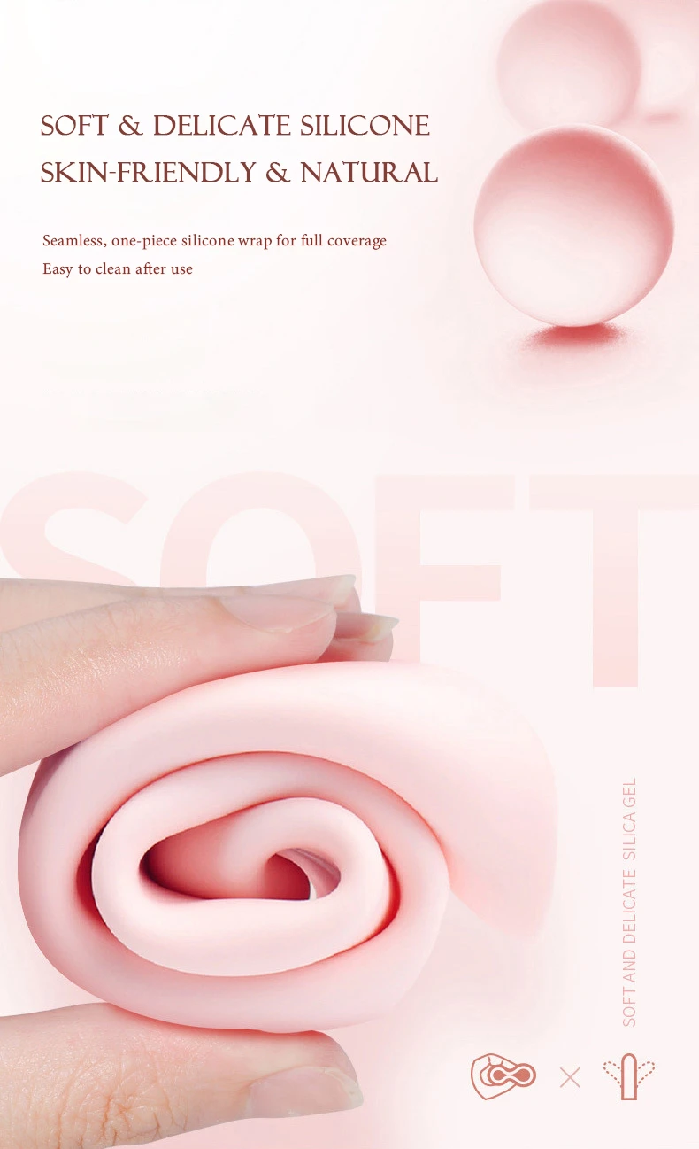 Close-up of the ultra-soft, skin-friendly medical-grade silicone being flexed to demonstrate the flexible and delicate texture of the pleasure device.