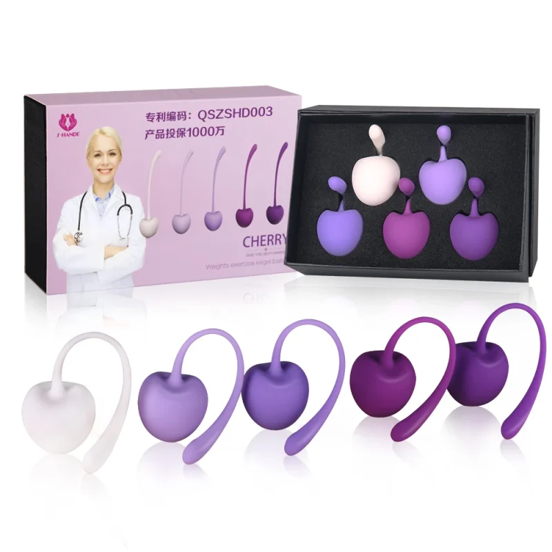 Cherry RubyLift premium kegel exercise kit featuring five graduated weights in a luxury gift box with professional medical branding.