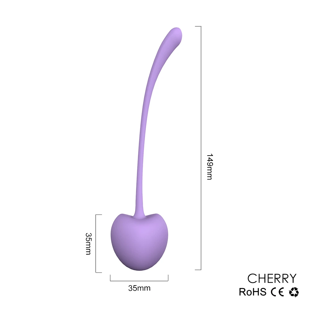 Technical dimensions of the cherry-shaped intimacy tool showing a 35mm bulb width and 149mm total length.