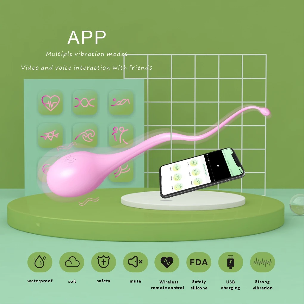 Infographic of the SeedsWay app-controlled vibrator showcasing features like FDA-grade silicone, USB charging, and multiple vibration modes.