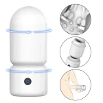 Diagram of the Spirit Bomb 2.0 automatic male masturbator showing 360-degree rotation and internal textured sleeve details.