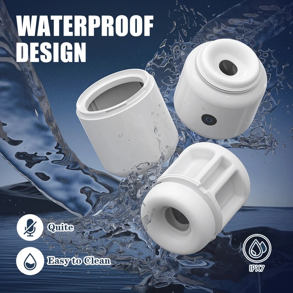 Waterproof design showcase highlighting the easy-to-clean removable silicone sleeve and quiet motor operation.