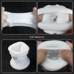 Close-up of the ultra-soft TPE material and intricate internal ribbing of a high-quality male pleasure device sleeve.