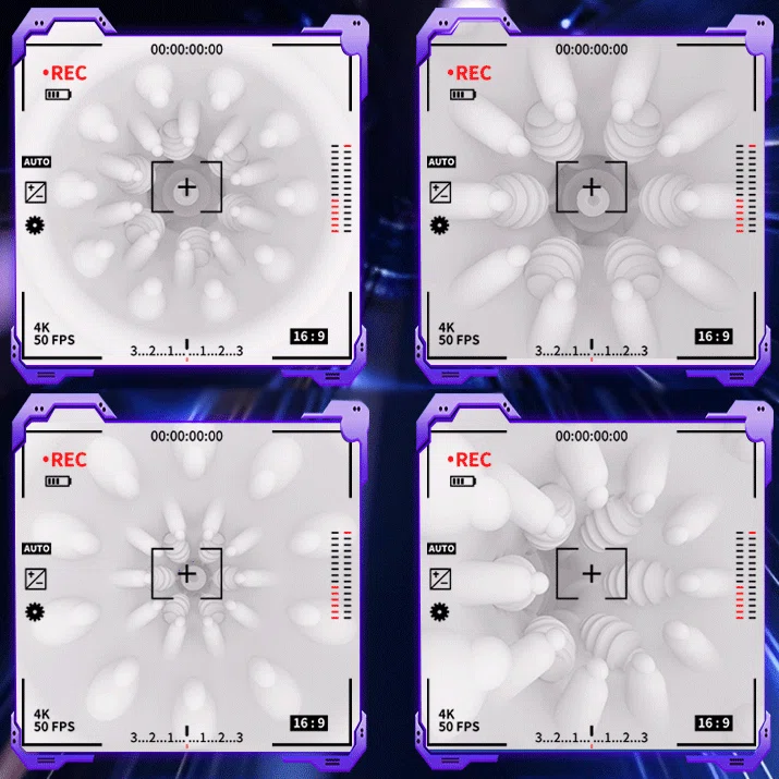 Internal POV showcasing the 360-degree rotating beads and vibrating nodules inside a premium automatic male massager.