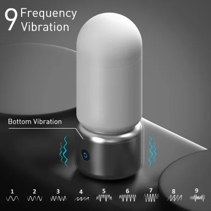 Graphic illustrating the 9-frequency vibration patterns of the powerful bottom-mounted motor, ranging from steady pulses to intense rhythmic waves for varied stimulation.